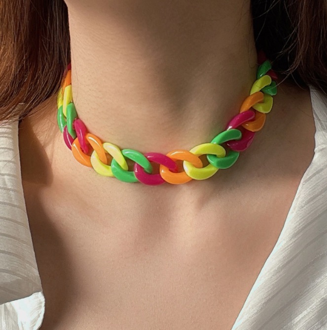  Rainbow Oversized Acrylic Chain Necklace